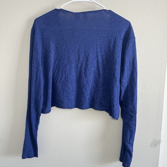 Joie Cropped Blue Linen Bolero Cardigan Long Sleeve Blouse Women 14 NWT - Picture 6 of 7